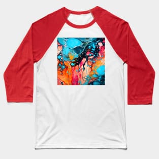 Vibrant Turquoise and Coral Abstract Baseball T-Shirt